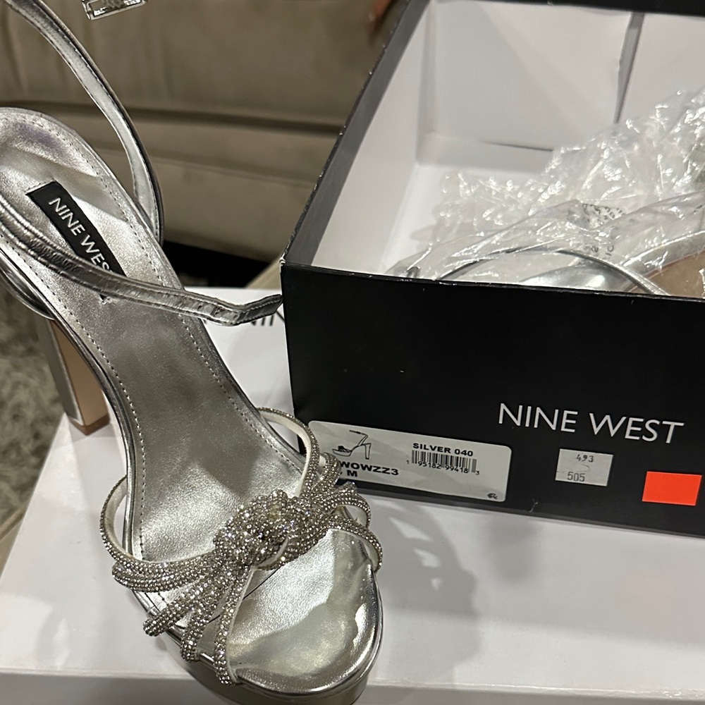 Nine West Metallic Silver Strappy Heels